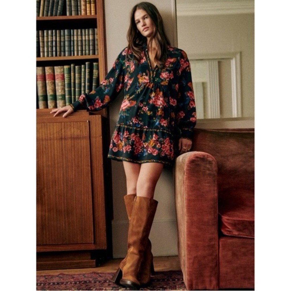 Sezane Bohemia Dress Heline Floral Print Mini Dress 8 Boho Chic French Romantic